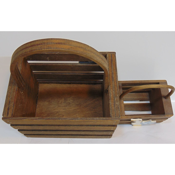 Baskets Wood Slat Duck Heart Hand Basket Round Handle Decorative Vintage - Picture 6 of 7